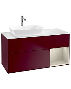 Villeroy und Boch Finion Villeroy und Boch G811HHHB 120cm, plaque de finition blanc mat, Emotion, étagères laqué sable sable, Peony Matt