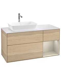 Villeroy und Boch Finion Waschtischunterschrank G811HHPC 120cm, Abdeckplatte white matt, Emotion, Regale sand matt lacquer, Oak Veneer