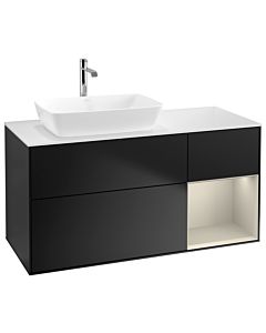 Villeroy und Boch Finion Villeroy und Boch G811HHPD 120cm, plaque de recouvrement blanc mat, Emotion, étagères laqué sable mat, laqué noir mat