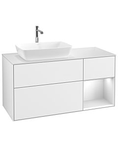 Villeroy und Boch Finion Villeroy und Boch G811MTGF 120cm, plaque de recouvrement blanc mat, Emotion, étagères laqué blanc mat, laqué blanc brillant