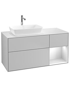 Villeroy und Boch Finion Waschtischunterschrank G811MTGJ 120cm, Abdeckplatte white matt, Emotion, Regale White matt lacquer, Light grey matt