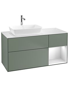Villeroy und Boch Finion Waschtischunterschrank G811MTGM 120cm, Abdeckplatte white matt, Emotion, Regale White matt lacquer, Olive Matt Lacquer