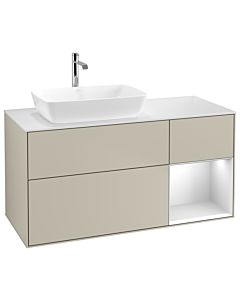 Villeroy und Boch Finion Villeroy und Boch G811MTHH 120cm, plaque de finition blanc mat, Emotion, étagères laqué blanc mat, Sand Matt Lacquer