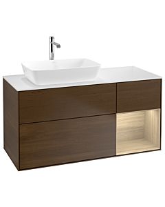 Villeroy und Boch Finion Waschtischunterschrank G811PCGN 120cm, Abdeckplatte white matt, Emotion, Regale Oak Veneer, Walnut veneer