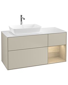 Villeroy und Boch Finion Waschtischunterschrank G811PCHH 120cm, Abdeckplatte white matt, Emotion, Regale Oak Veneer, Sand Matt Lacquer