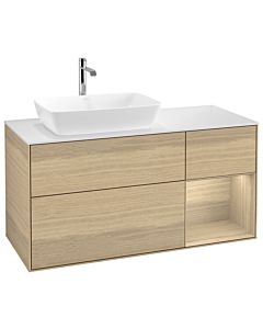 Villeroy und Boch Finion Waschtischunterschrank G811PCPC 120cm, Abdeckplatte white matt, Emotion, Regale Oak Veneer, Oak Veneer