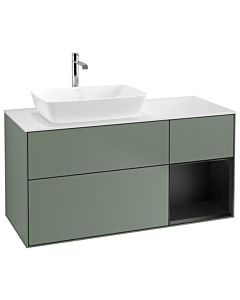 Villeroy und Boch Finion Villeroy und Boch G811PDGM 120cm, plaque de finition blanc mat, Emotion, étagères laqué noir mat, Olive Matt Lacquer