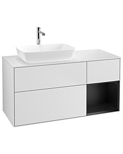 Villeroy und Boch Finion Waschtischunterschrank G811PDMT 120cm, Abdeckplatte white matt, Emotion, Regale Black matt lacquer, White matt lacquer