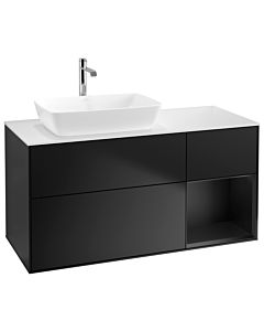 Villeroy und Boch Finion Waschtischunterschrank G811PDPD 120cm, Abdeckplatte white matt, Emotion, Regale Black matt lacquer, Black matt lacquer