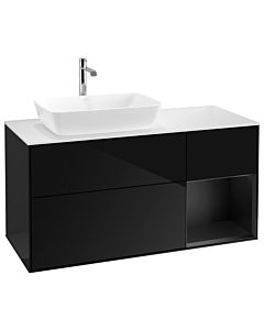 Villeroy und Boch Finion Waschtischunterschrank G811PDPH 120cm, Abdeckplatte white matt, Emotion, Regale Black matt lacquer, Glossy Black Lacquer