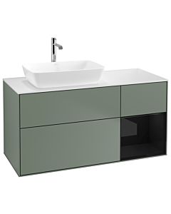 Villeroy und Boch Finion Villeroy und Boch G811PHGM 120cm, plaque de finition blanc mat, Emotion, étagères Laque noir brillant, Olive Matt Lacquer