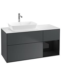 Villeroy und Boch Finion Waschtischunterschrank G811PHHG 120cm, Abdeckplatte white matt, Emotion, Regale Glossy black lacquer, Midnight Blue Matt Lacquer