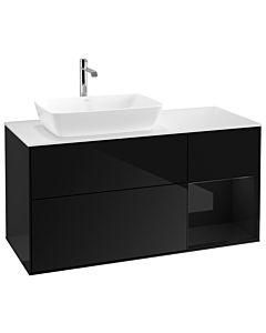 Villeroy und Boch Finion Waschtischunterschrank G811PHPH 120cm, Abdeckplatte white matt, Emotion, Regale Glossy black lacquer, Glossy Black Lacquer