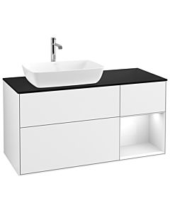 Villeroy und Boch Finion Waschtischunterschrank G812GFGF 120cm, Abdeckplatte black matt, Emotion, Regale Glossy white lacquer, Glossy white lacquer
