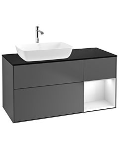 Villeroy und Boch Finion Waschtischunterschrank G812GFGK 120cm, Abdeckplatte black matt, Emotion, Regale Glossy white lacquer, Anthracite matt