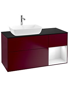 Villeroy und Boch Finion Waschtischunterschrank G812GFHB 120cm, Abdeckplatte black matt, Emotion, Regale Glossy white lacquer, Peony Matt