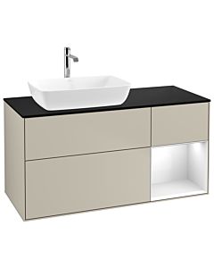 Villeroy und Boch Finion Villeroy und Boch G812GFHH 120cm, plaque de finition noir mat, Emotion, étagères Laque blanc brillant, Sand Matt Lacquer