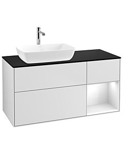 Villeroy und Boch Finion Villeroy und Boch G812GFMT 120cm, plaque de finition noir mat, Emotion, étagères laqué blanc brillant, laqué blanc mat