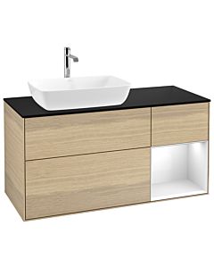 Villeroy und Boch Finion Villeroy und Boch Finion G812GFPC 120cm, cover plate black matt, Emotion, shelves Glossy white lacquer, Oak Veneer