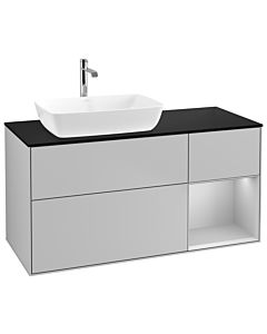 Villeroy und Boch Finion Villeroy und Boch G812GJGJ 120cm, plaque de finition noir mat, Emotion, étagères Laque gris clair mat, Gris clair mat