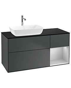 Villeroy und Boch Finion Waschtischunterschrank G812GJHG 120cm, Abdeckplatte black matt, Emotion, Regale Light grey matt lacquer, Midnight Blue Matt Lacquer