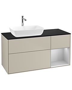 Villeroy und Boch Finion Villeroy und Boch G812GJHH 120cm, plaque de finition noir mat, Emotion, étagères Laque gris clair mat, Sand Matt Lacquer