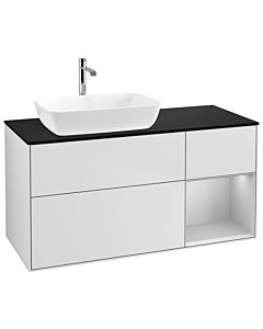 Villeroy und Boch Finion Waschtischunterschrank G812GJMT 120cm, Abdeckplatte black matt, Emotion, Regale Light grey matt lacquer, White matt lacquer