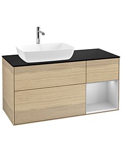 Villeroy und Boch Finion Waschtischunterschrank G812GJPC 120cm, Abdeckplatte black matt, Emotion, Regale Light grey matt lacquer, Oak Veneer