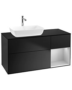 Villeroy und Boch Finion Waschtischunterschrank G812GJPD 120cm, Abdeckplatte black matt, Emotion, Regale Light grey matt lacquer, Black matt lacquer