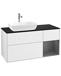 Villeroy und Boch Finion Waschtischunterschrank G812GKGF 120cm, Abdeckplatte black matt, Emotion, Regale Anthracite matt lacquer, Glossy white lacquer