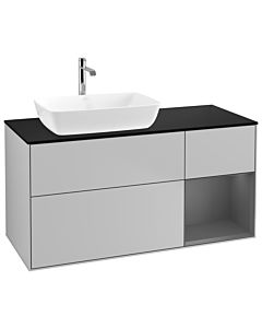 Villeroy und Boch Finion Waschtischunterschrank G812GKGJ 120cm, Abdeckplatte black matt, Emotion, Regale Anthracite matt lacquer, Light grey matt