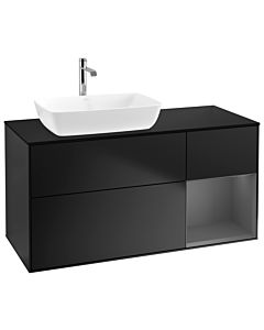 Villeroy und Boch Finion Waschtischunterschrank G812GKPD 120cm, Abdeckplatte black matt, Emotion, Regale Anthracite matt lacquer, Black matt lacquer