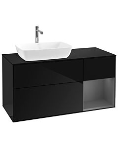 Villeroy und Boch Finion Waschtischunterschrank G812GKPH 120cm, Abdeckplatte black matt, Emotion, Regale Anthracite matt lacquer, Glossy Black Lacquer
