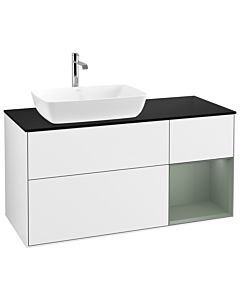 Villeroy und Boch Finion Villeroy und Boch G812GMGF 120cm, couvercle noir mat, Emotion, étagères laqué olive mat, laqué blanc brillant
