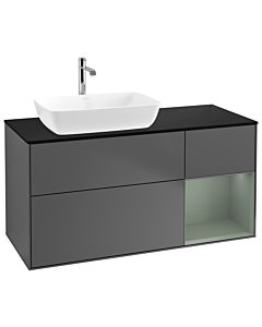 Villeroy und Boch Finion Villeroy und Boch G812GMGK 120cm, plaque de finition noir mat, Emotion, étagères laqué olive mat, anthracite mat