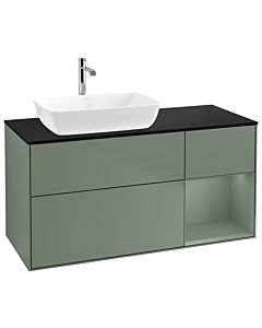 Villeroy und Boch Finion Villeroy und Boch G812GMGM 120cm, plaque de finition noir mat, Emotion, étagères olive laqué mat, Olive Matt Lacquer