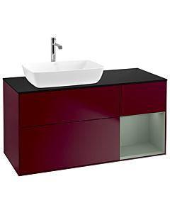 Villeroy und Boch Finion Waschtischunterschrank G812GMHB 120cm, Abdeckplatte black matt, Emotion, Regale Olive matt lacquer, Peony Matt