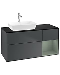 Villeroy und Boch Finion Waschtischunterschrank G812GMHG 120cm, Abdeckplatte black matt, Emotion, Regale Olive matt lacquer, Midnight Blue Matt Lacquer