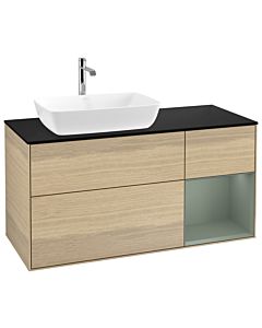 Villeroy und Boch Finion Waschtischunterschrank G812GMPC 120cm, Abdeckplatte black matt, Emotion, Regale Olive matt lacquer, Oak Veneer