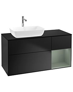 Villeroy und Boch Finion Villeroy und Boch G812GMPD 120cm, plaque de finition noir mat, Emotion, étagères laqué olive mat, laqué noir mat