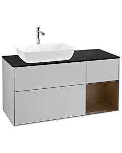 Villeroy und Boch Finion Waschtischunterschrank G812GNGJ 120cm, Abdeckplatte black matt, Emotion, Regale Walnut Veneer, Light grey matt