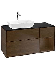 Villeroy und Boch Finion Waschtischunterschrank G812GNGN 120cm, Abdeckplatte black matt, Emotion, Regale Walnut Veneer, Walnut veneer