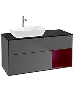 Villeroy und Boch Finion Waschtischunterschrank G812HBGK 120cm, Abdeckplatte black matt, Emotion, Regale Peony matt lacquer, Anthracite matt