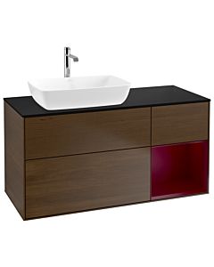 Villeroy und Boch Finion Waschtischunterschrank G812HBGN 120cm, Abdeckplatte black matt, Emotion, Regale Peony matt lacquer, Walnut veneer