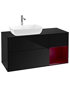 Villeroy und Boch Finion Waschtischunterschrank G812HBPH 120cm, Abdeckplatte black matt, Emotion, Regale Peony matt lacquer, Glossy Black Lacquer