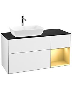 Villeroy und Boch Finion Waschtischunterschrank G812HFGF 120cm, Abdeckplatte black matt, Emotion, Regale Gold matt lacquer, Glossy white lacquer