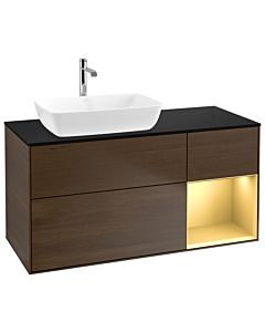 Villeroy und Boch Finion Villeroy und Boch Finion G812HFGN 120cm, cover plate black matt, Emotion, shelves gold matt lacquer, walnut veneer