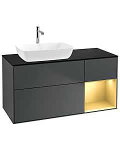 Villeroy und Boch Finion Villeroy und Boch G812HFHG 120cm, plaque de finition noir mat, Emotion, étagères laqué or mat, Midnight Blue Matt Lacquer