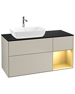 Villeroy und Boch Finion Villeroy und Boch G812HFHH 120cm, couvercle noir mat, Emotion, étagères laqué or mat, Sand Matt Lacquer