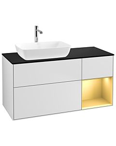 Villeroy und Boch Finion Waschtischunterschrank G812HFMT 120cm, Abdeckplatte black matt, Emotion, Regale Gold matt lacquer, White matt lacquer